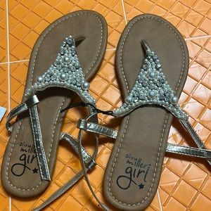 New, Olivia Miller girl sparkly Whitestone/ Pearl sandals. never worn—obo